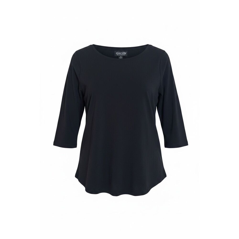 Chico's NWOT 3/4 Sleeve Crew Neck Jersey Knit Stretch T-shirt Black Size 2/Large